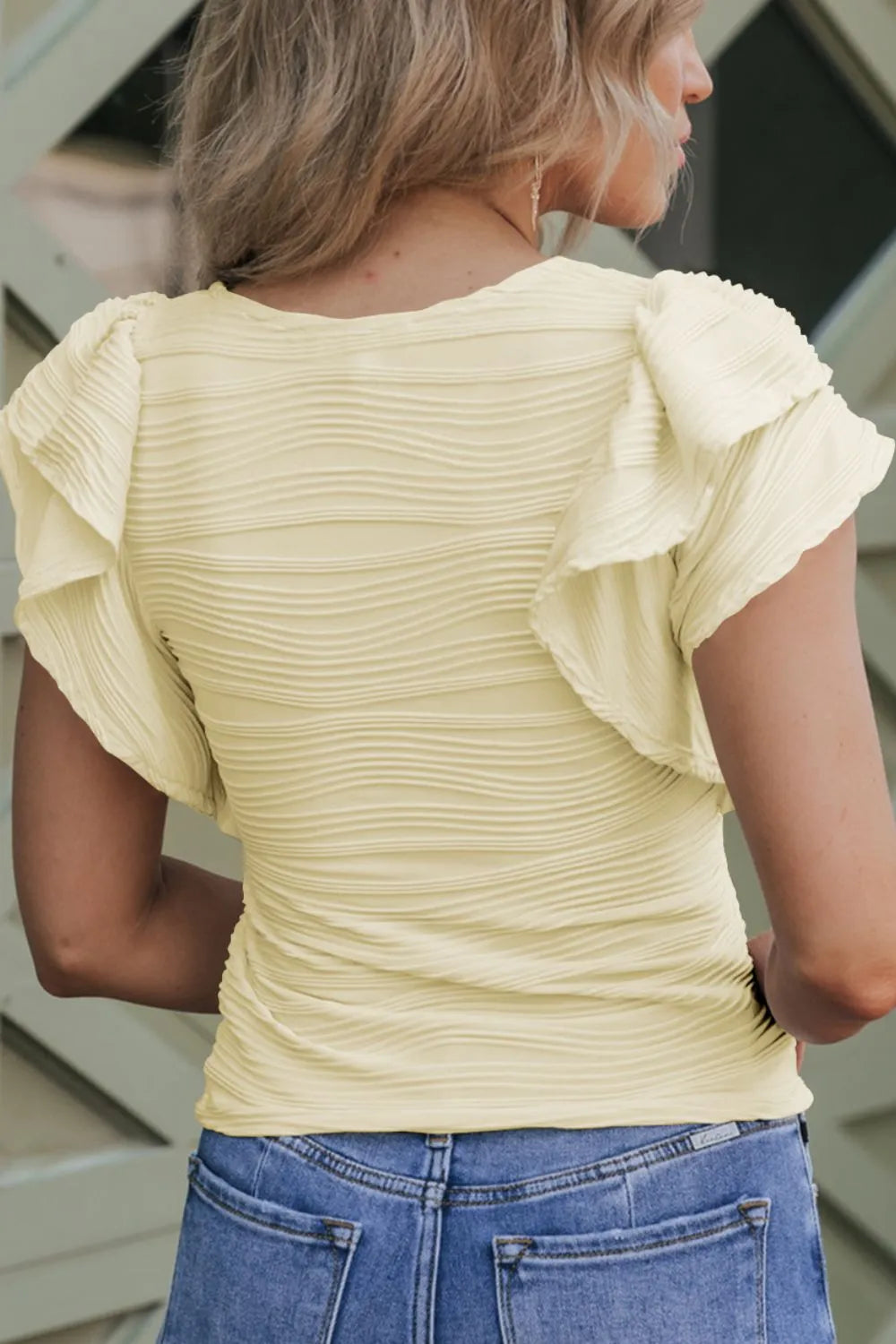 Ruffled Round Neck Textured Top - Blushé Belle