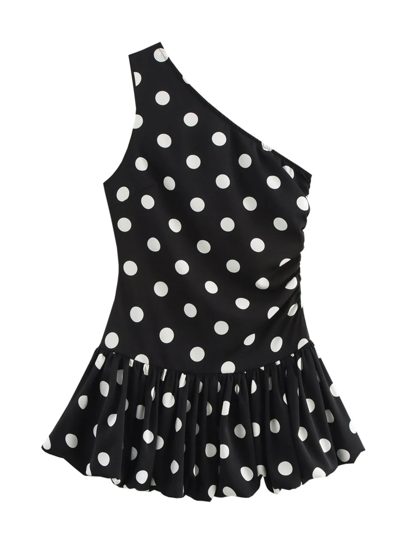 One-Shoulder Polka Dot Mini Dress - Blushé Belle