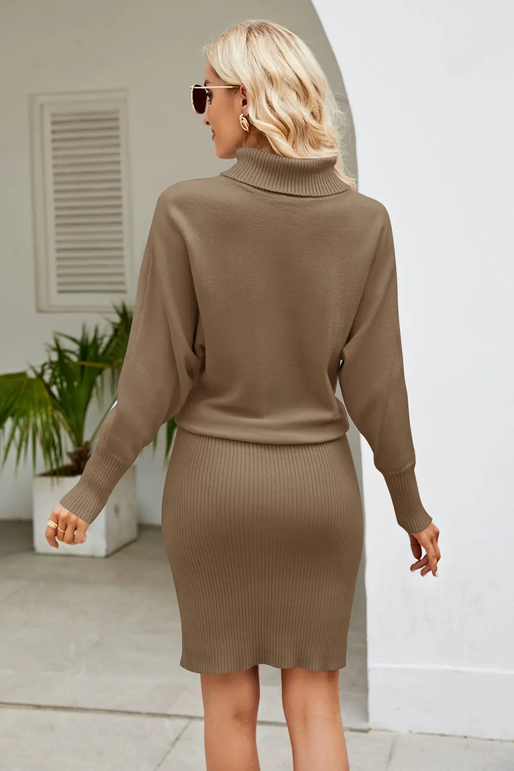 Ribbed Mock Neck Long Sleeve Dress - Blushé Belle