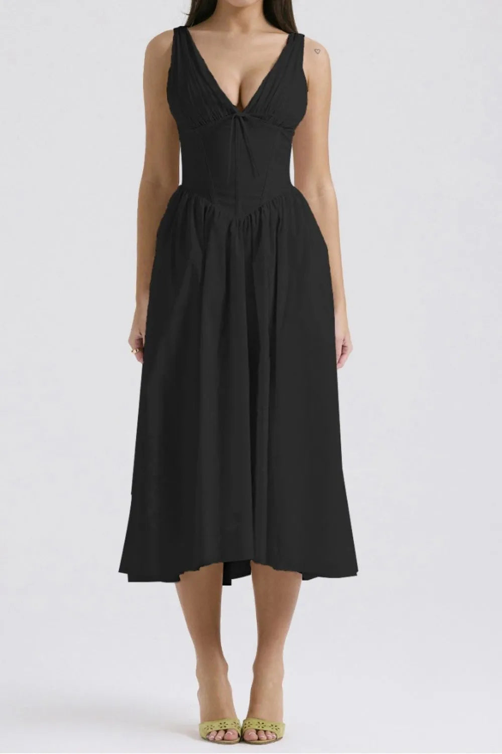 Ruched V-Neck Sleeveless Dress with Pockets - Blushé Belle