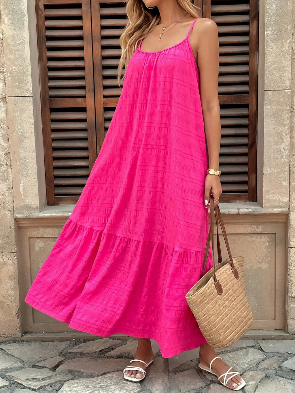 Scoop Neck Tiered Maxi Cami Dress - Blushé Belle