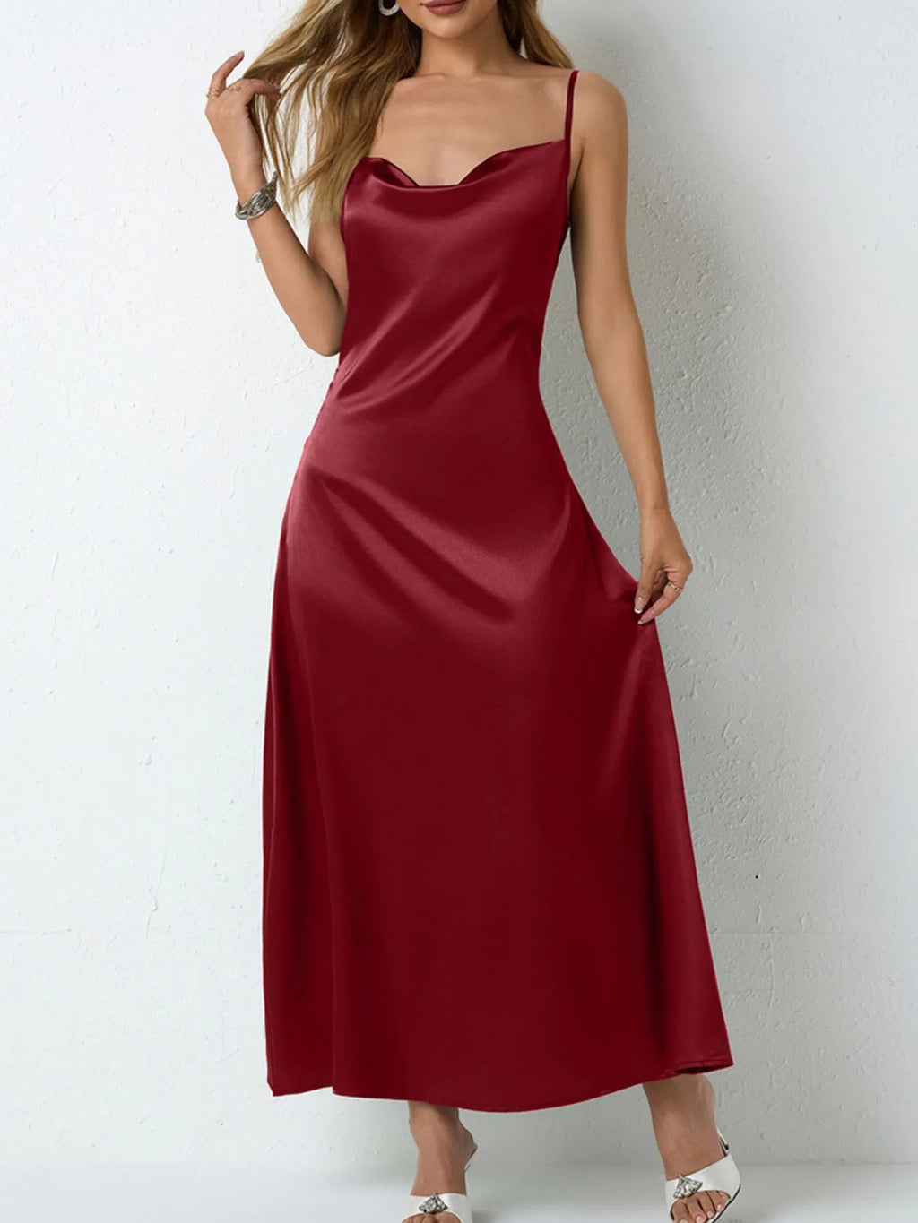 Satin Cowl Neck Cami Dress - Blushé Belle