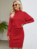Turtle Neck Long Sleeve Ribbed Sweater Dress - Blushé Belle