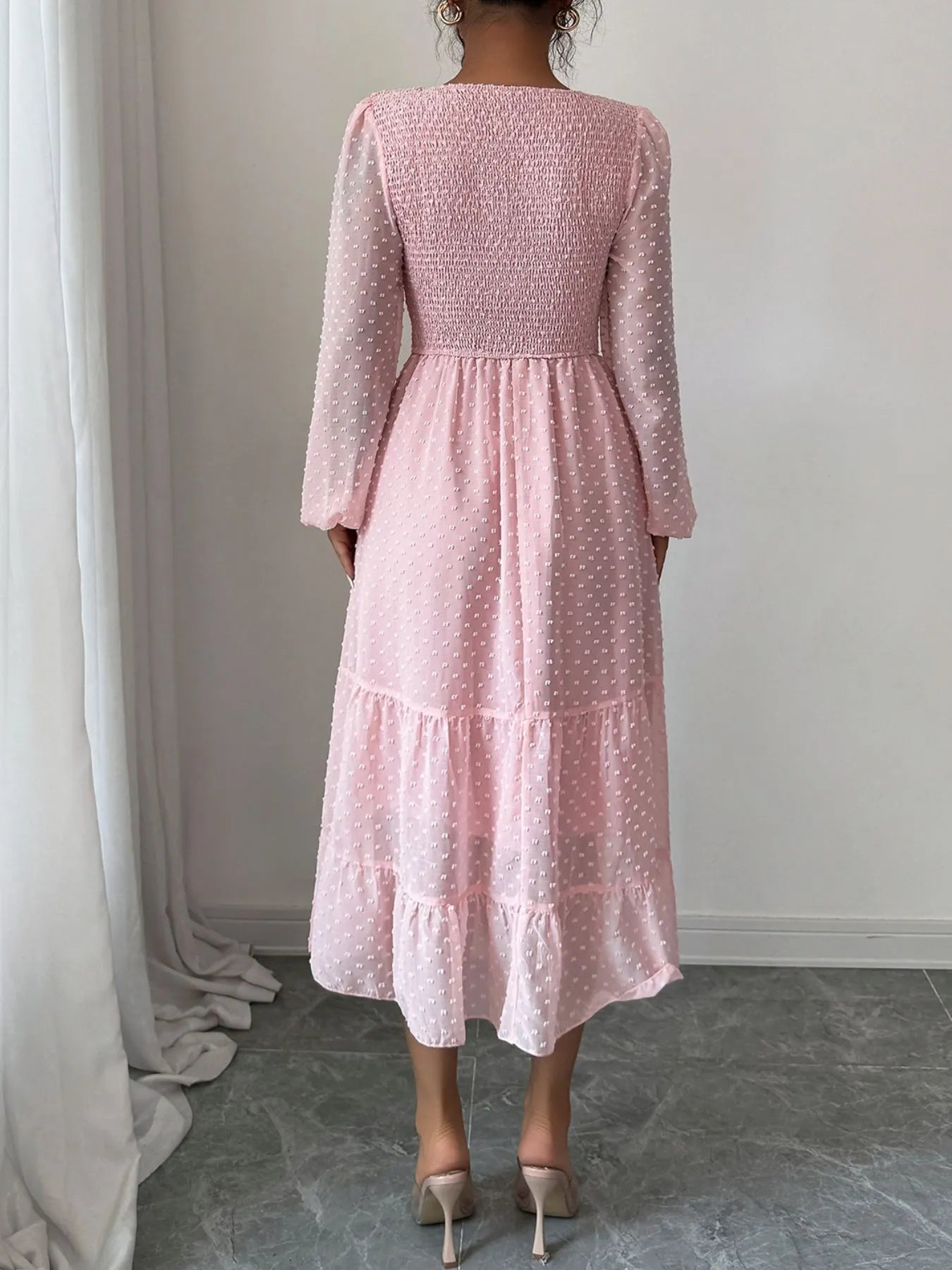 Polka Dot Long Sleeve Tiered Midi Dress - Blushé Belle