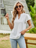 Eyelet Notched Short Sleeve T-Shirt - Blushé Belle