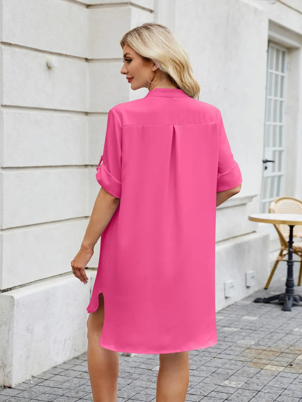 Notched Long Sleeve Mini Shirt Dress - Blushé Belle