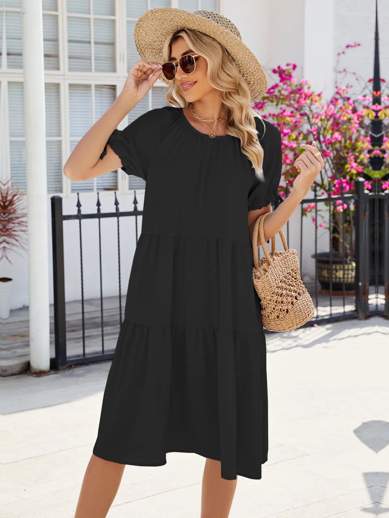 Tiered Round Neck Summer Dress - Blushé Belle
