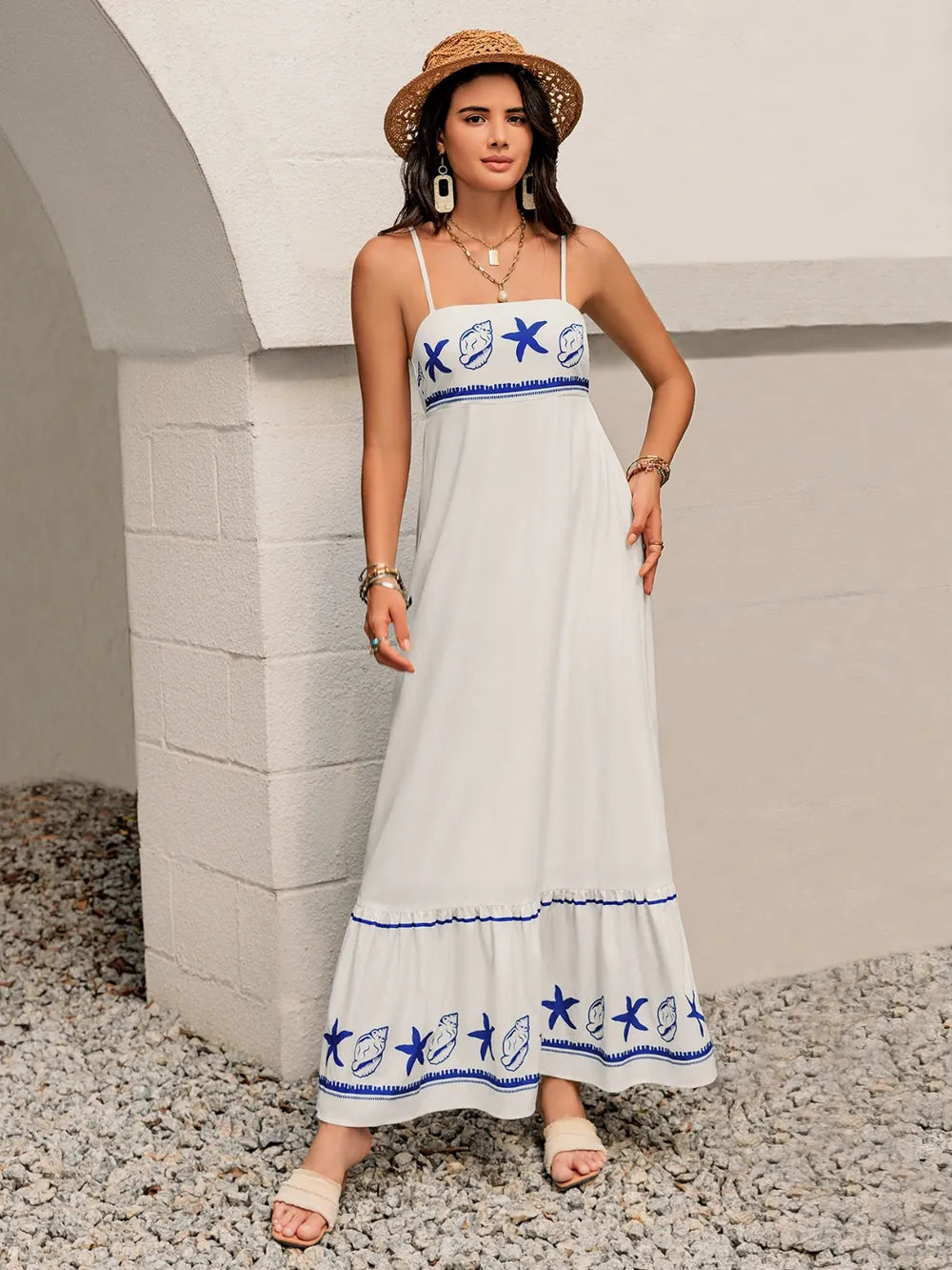 Printed Square Neck Maxi Cami Dress - Blushé Belle