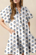 Floral Puff Sleeve Mini Dress with Pockets - Blushé Belle