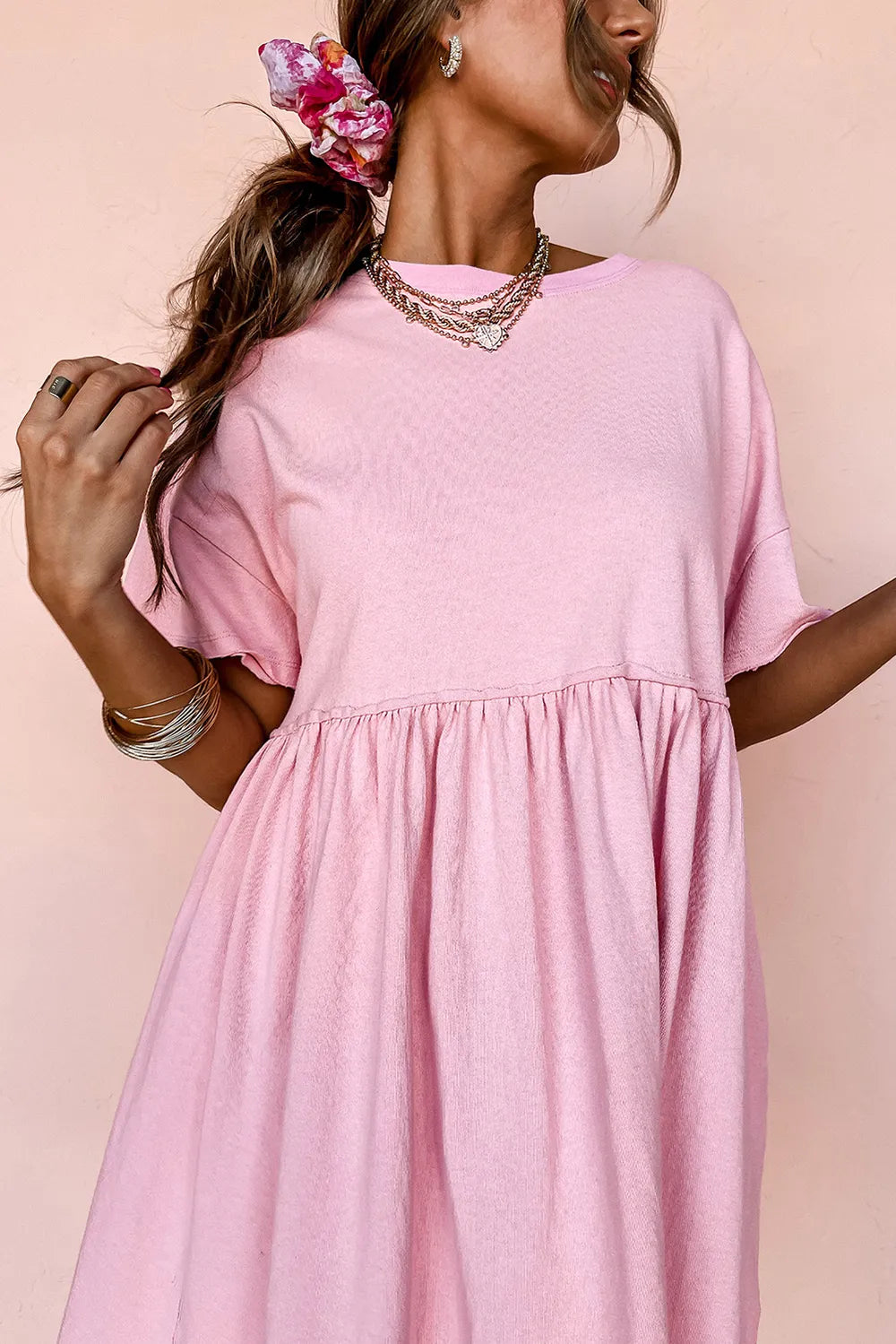 Round Neck Half Sleeve Mini Dress - Blushé Belle