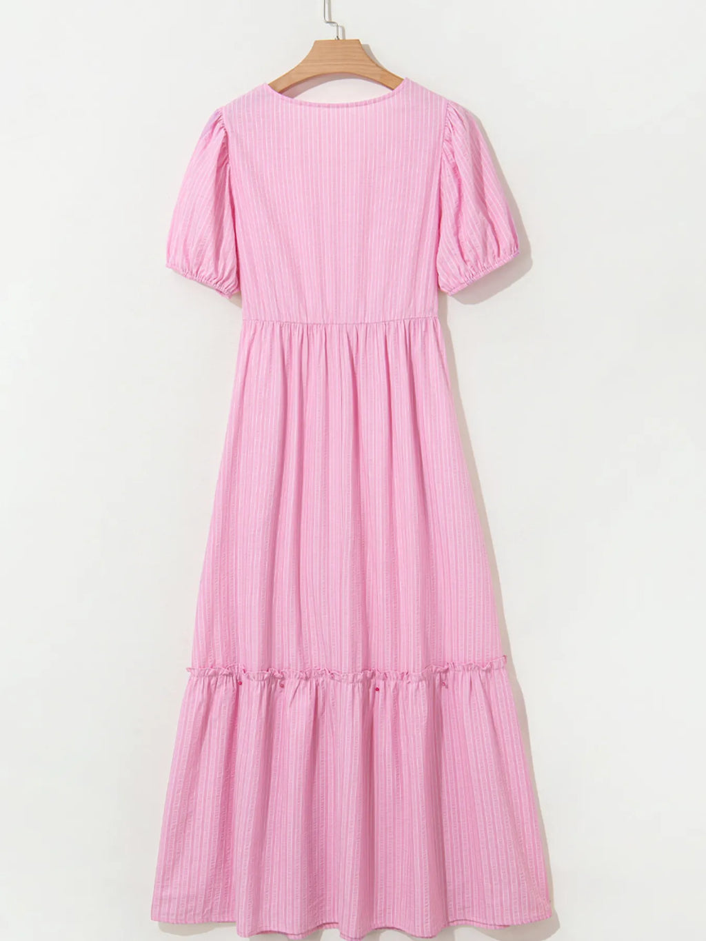 Striped Puff Sleeve V-Neck Maxi Dress - Blushé Belle