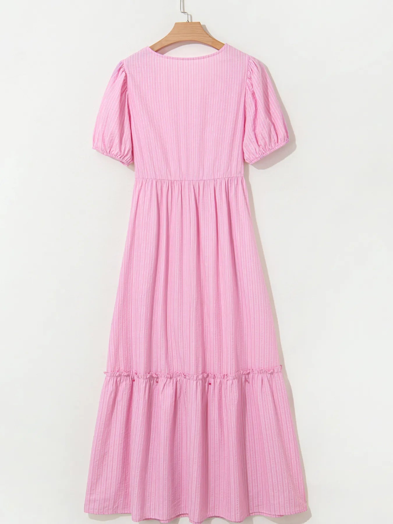 Striped Puff Sleeve V-Neck Maxi Dress - Blushé Belle