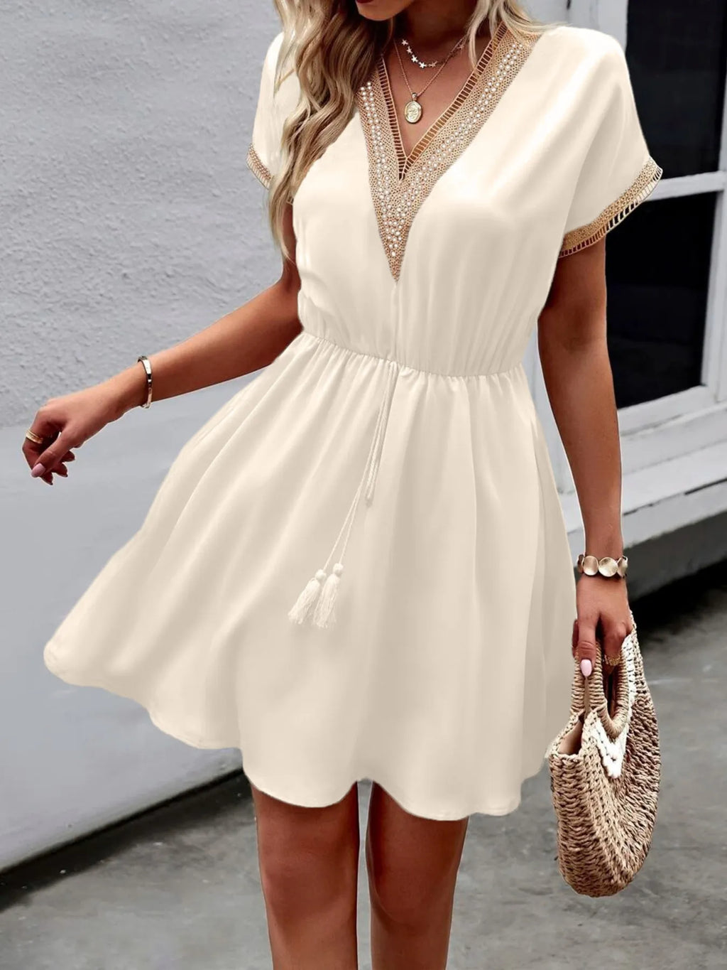 V-Neck Short Sleeve Mini Dress - Blushé Belle