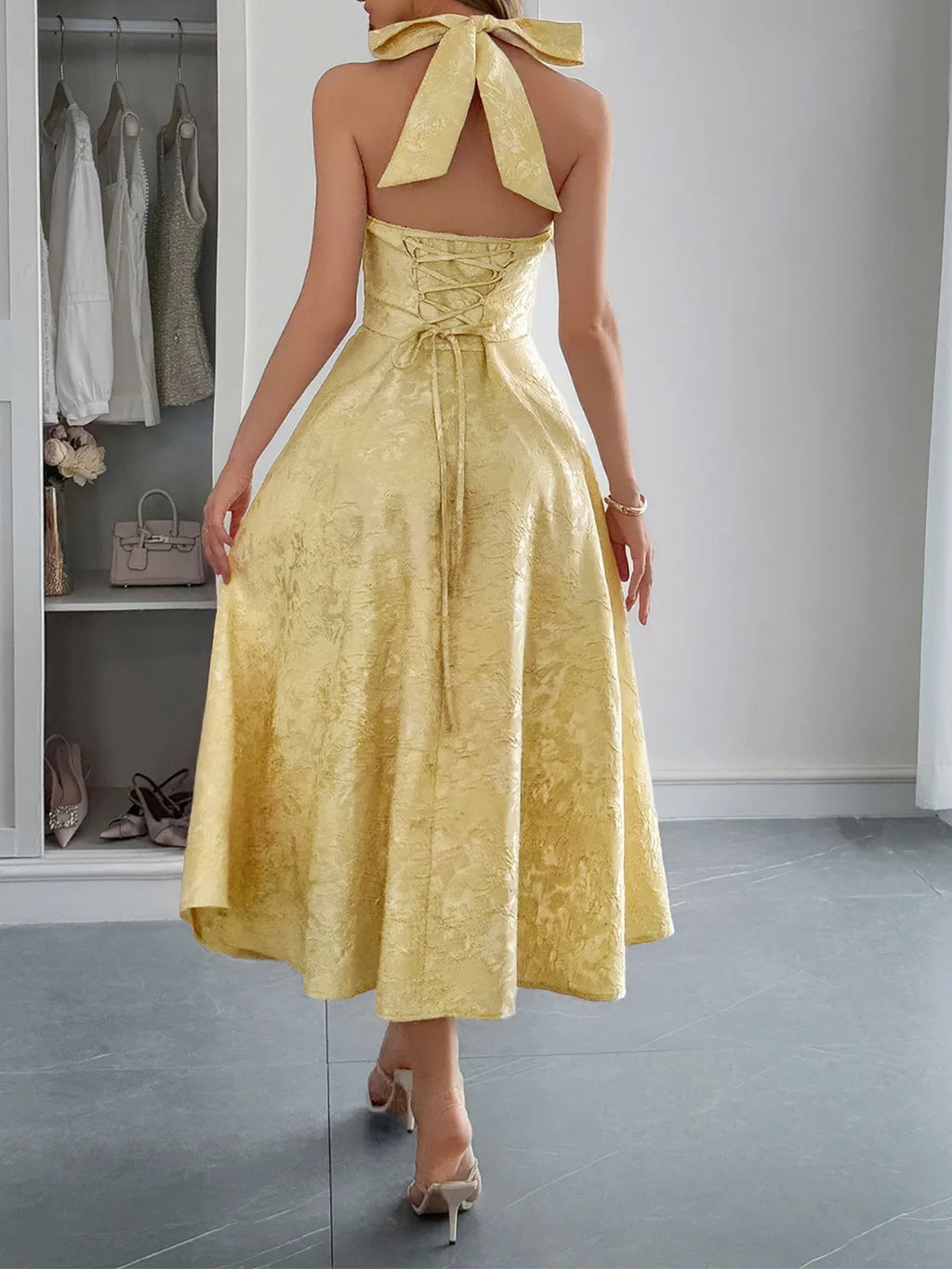Halter Neck Midi Dress with Pockets - Blushé Belle