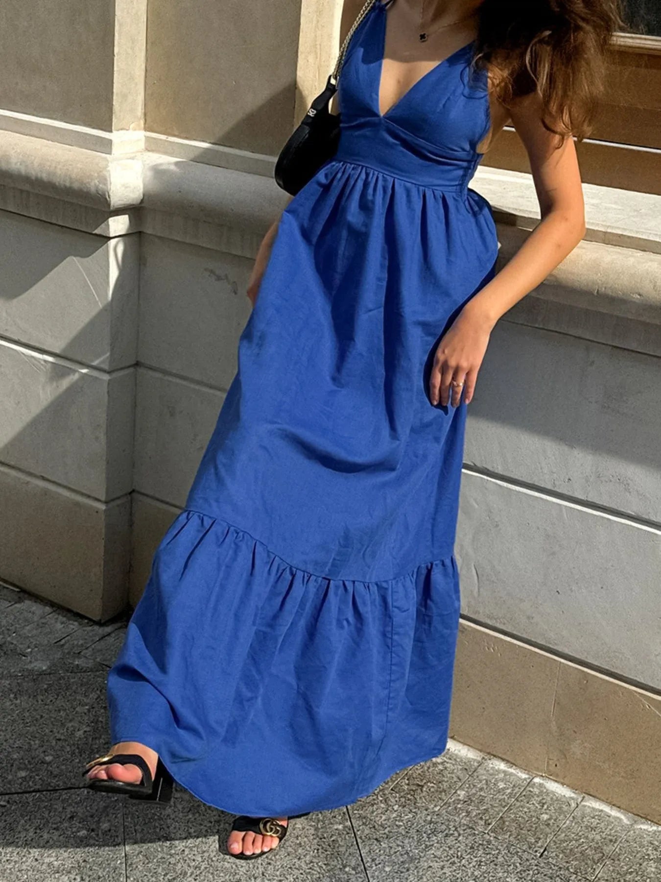 V-Neck Tiered Maxi Cami Dress - Blushé Belle