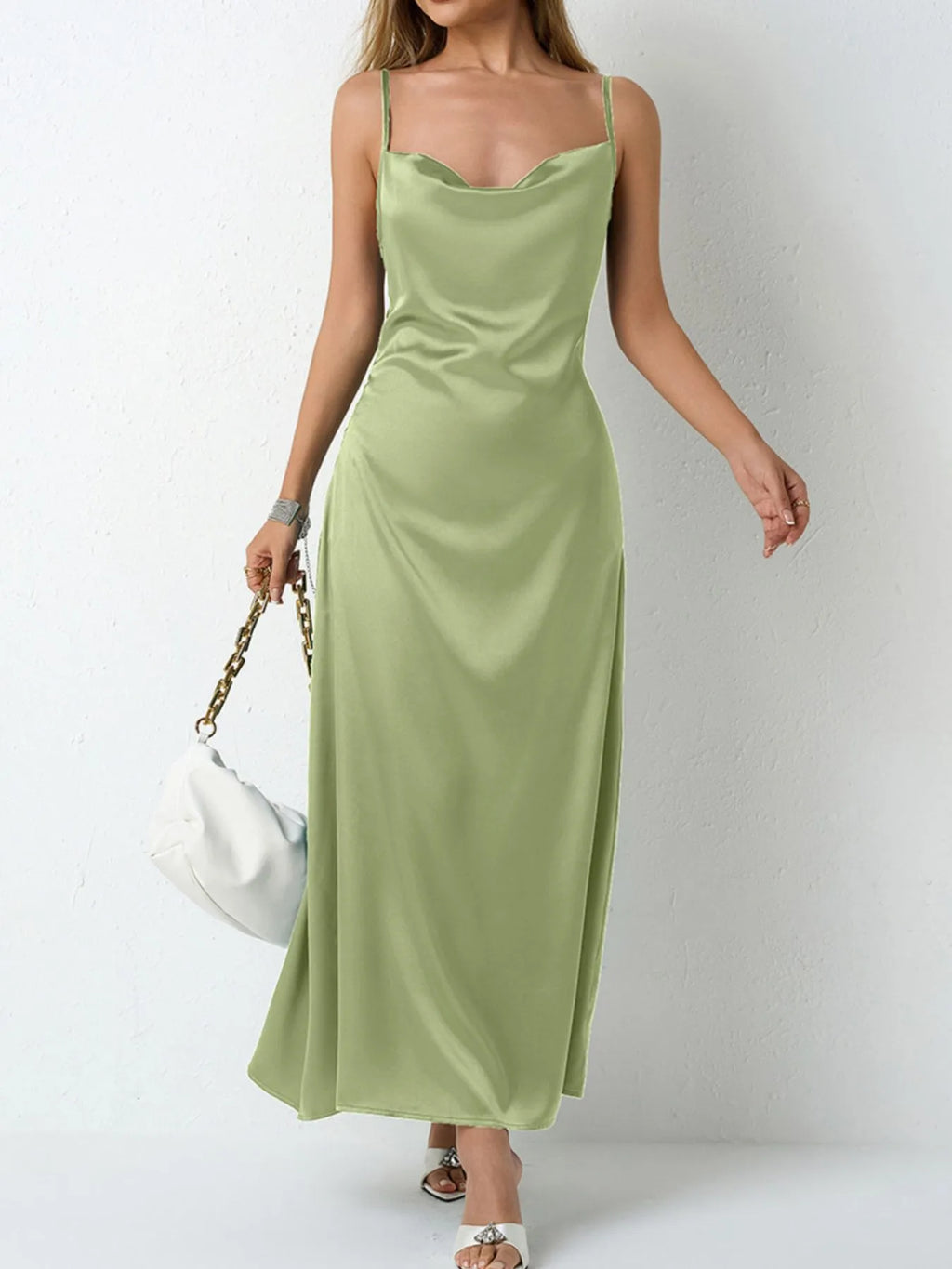 Satin Cowl Neck Cami Dress - Blushé Belle