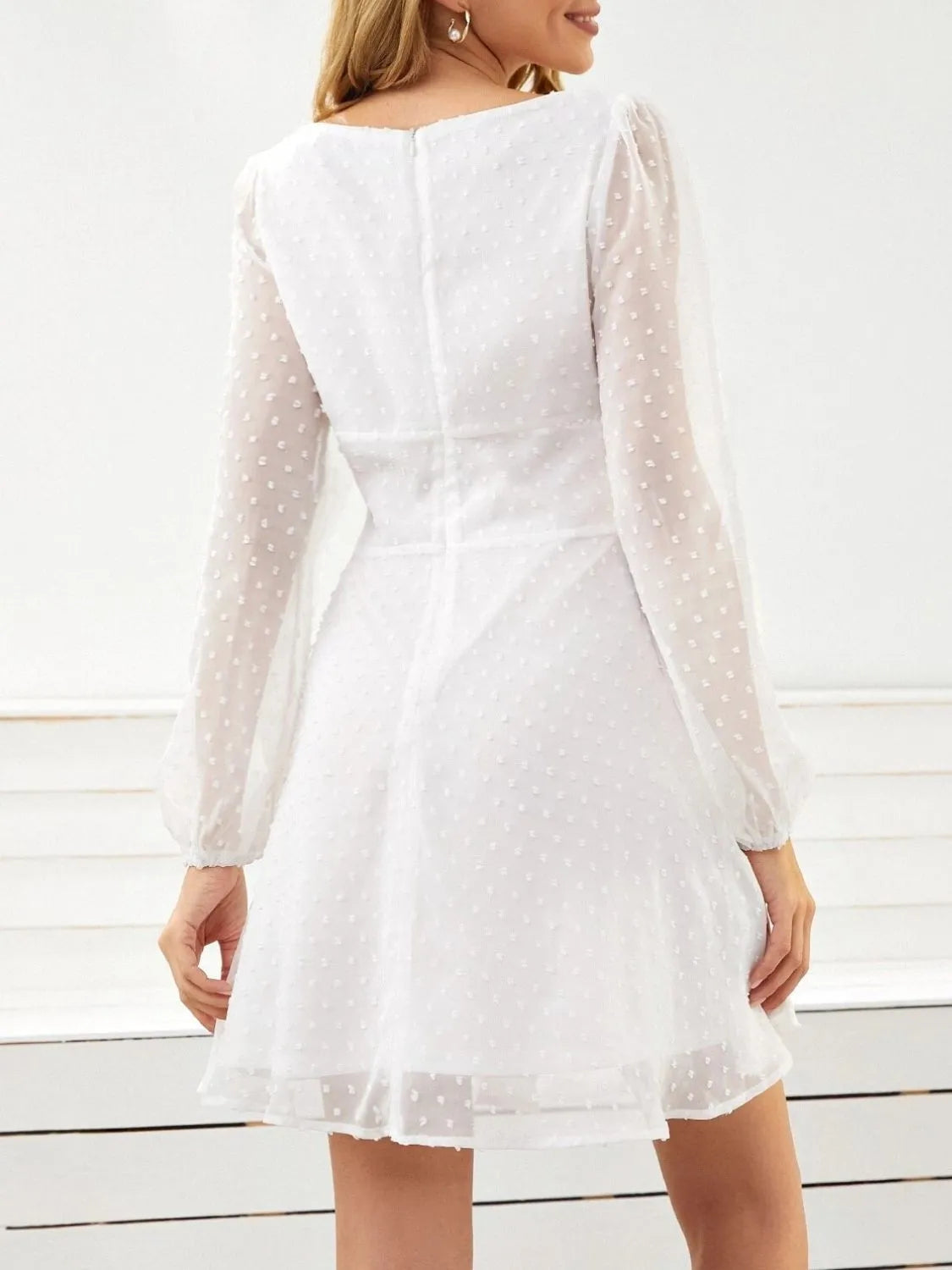 Swiss Dot Long Sleeve Mini Dress - Blushé Belle