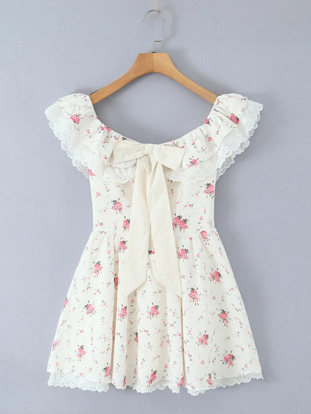 Off-Shoulder Floral Lace Trim Mini Dress - Blushé Belle