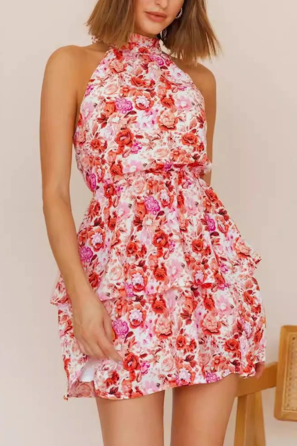 Floral Halter Neck Mini Dress - Blushé Belle