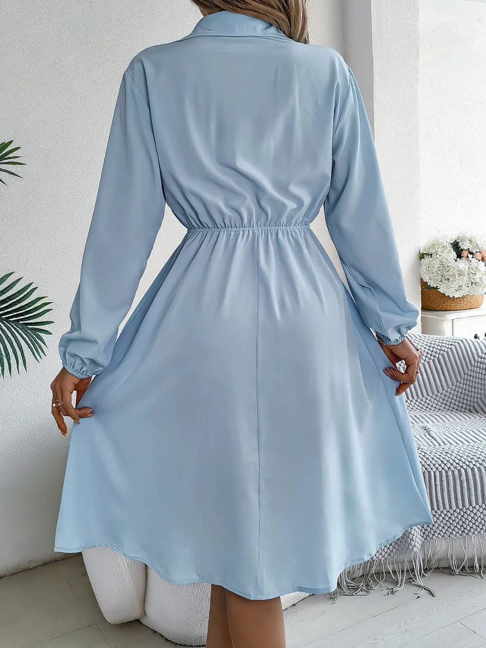 Collared Neck Long Sleeve Dress with Pockets - Blushé Belle
