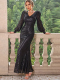 Sequin V-Neck Lantern Sleeve Maxi Dress - Blushé Belle