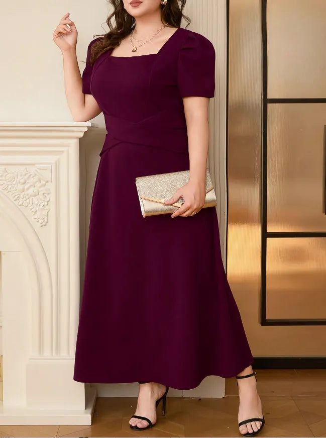 Plus Size Square Neck Puff Sleeve Midi Dress - Blushé Belle
