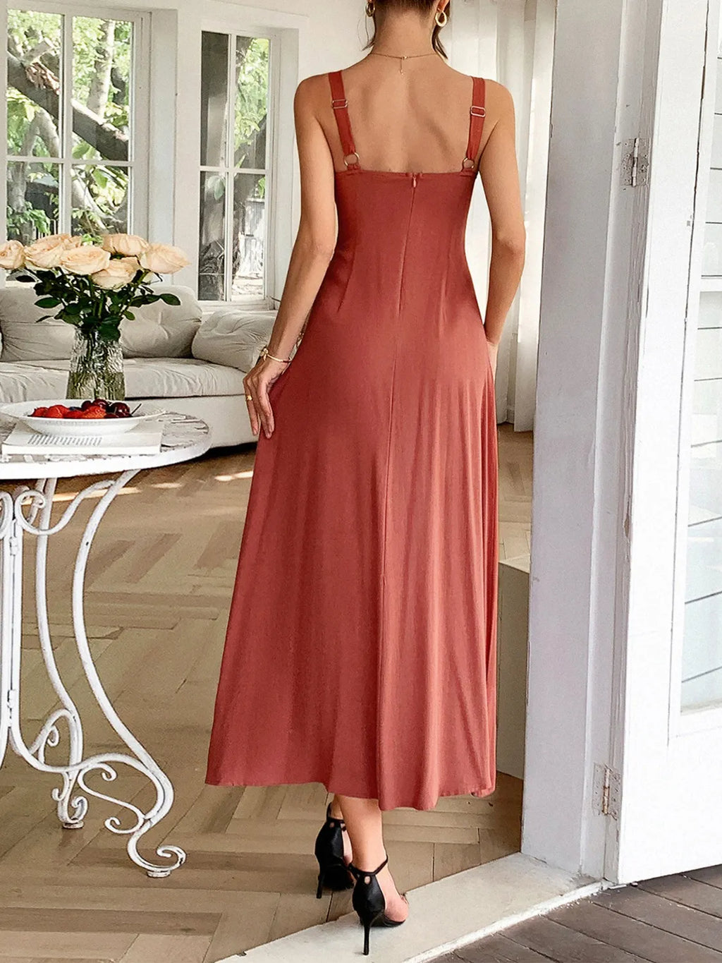 Contrast Wide Strap Midi Cami Dress - Blushé Belle