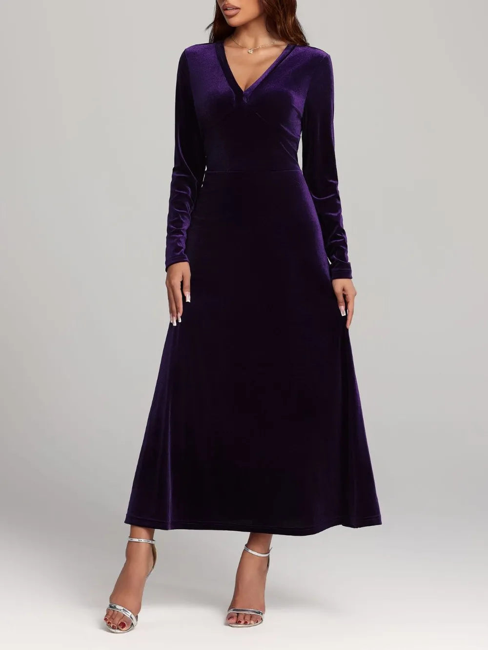 V-Neck Long Sleeve Velvet Dress - Blushé Belle