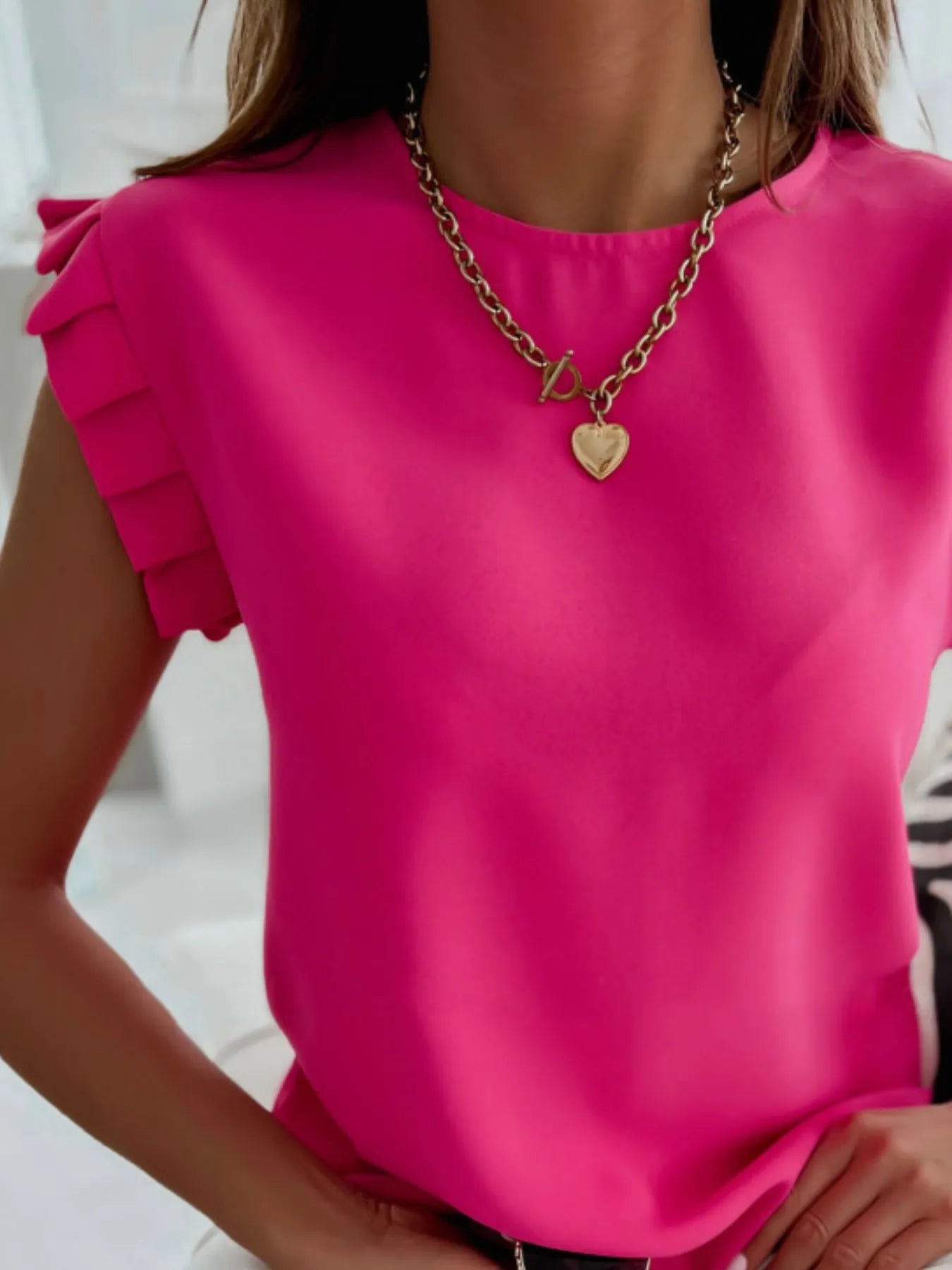 Ruffled Round Neck Cap Sleeve Top - Blushé Belle