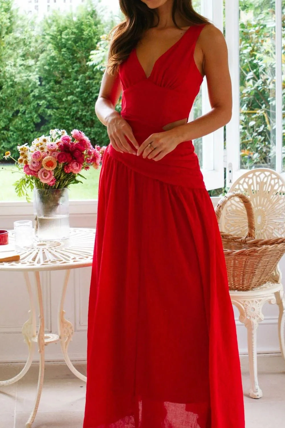 Cutout Back V-Neck Dress - Blushé Belle
