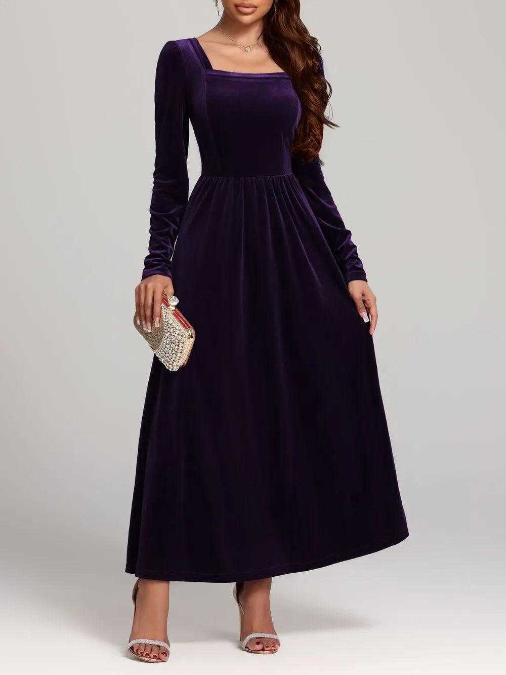 Velvet Square Neck Long Sleeve Dress - Blushé Belle
