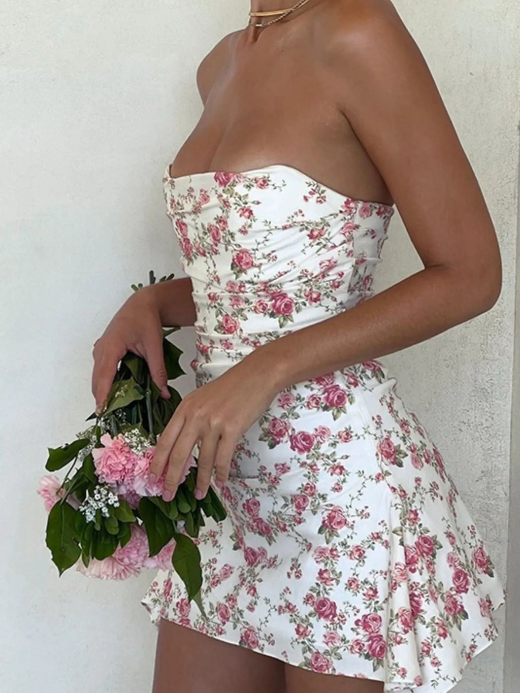 Floral Print Strapless Mini Dress - Blushé Belle