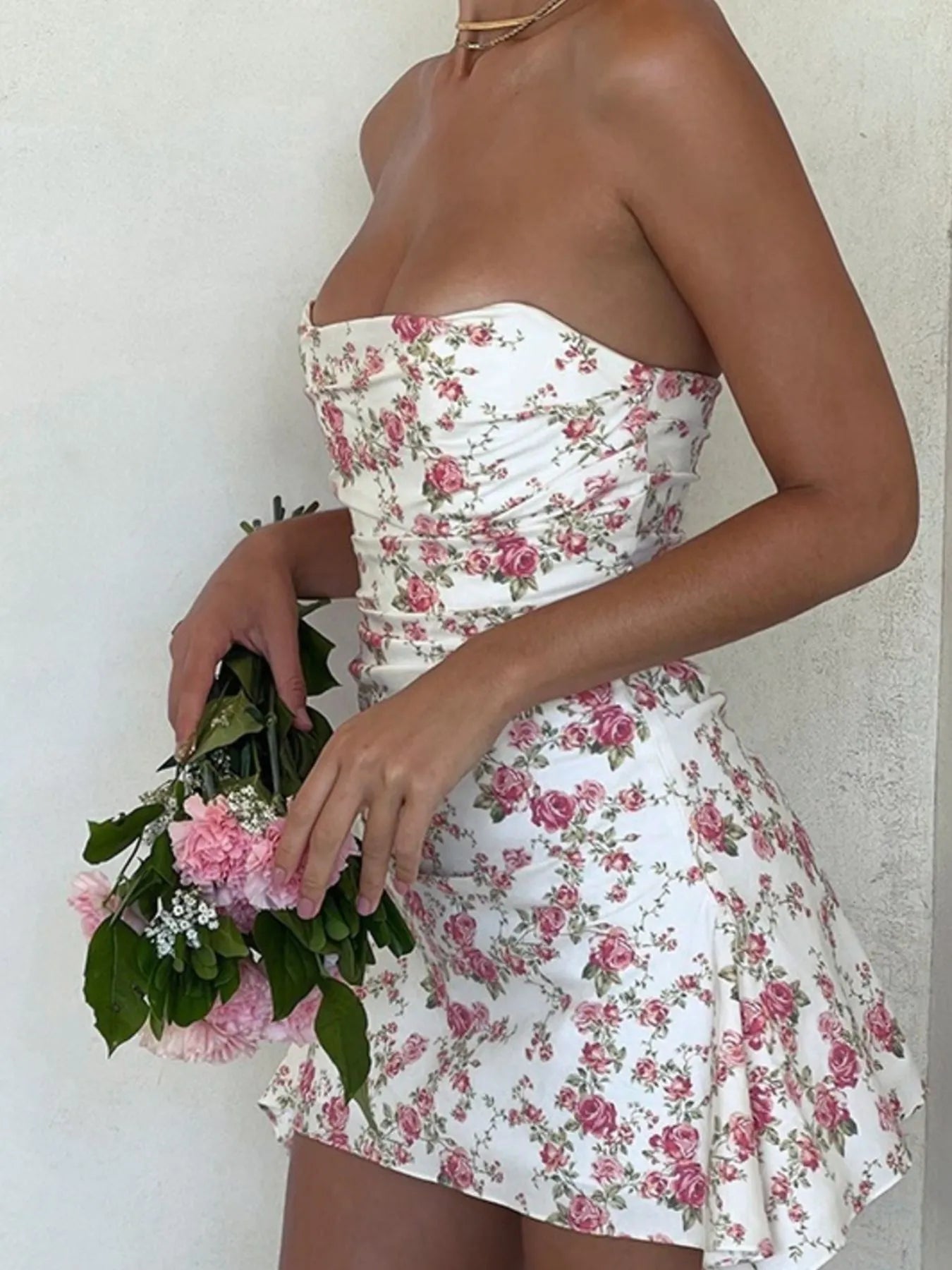 Floral Print Strapless Mini Dress - Blushé Belle