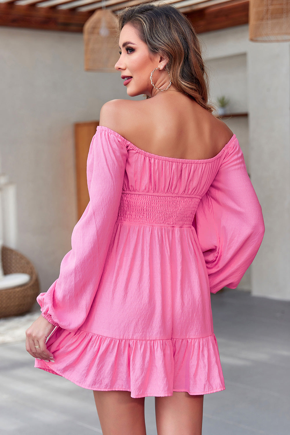 Smocked Balloon Sleeve Off-Shoulder Mini Dress - Blushé Belle