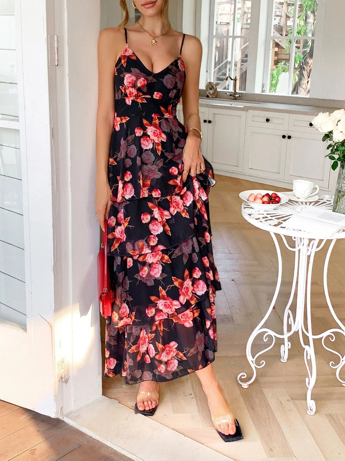 Floral Print Layered Maxi Cami Dress - Blushé Belle