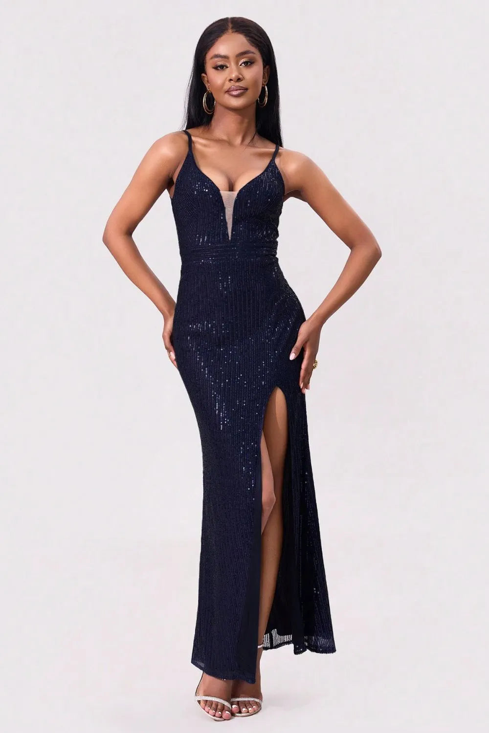 Split Sequin Backless Maxi Cami Dress - Blushé Belle