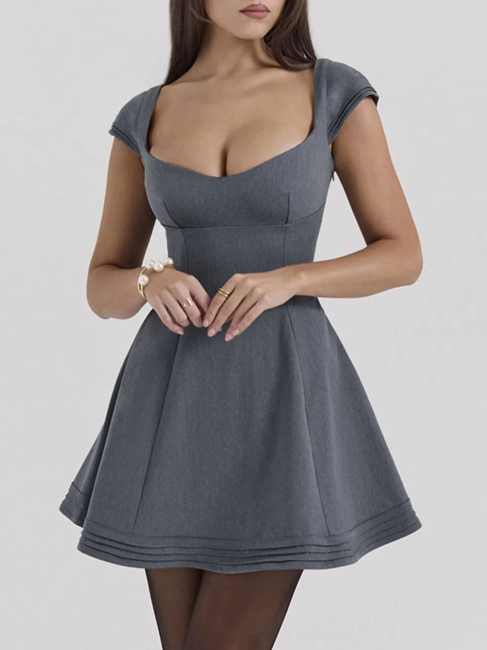 Devine Lace-Up Sweetheart Neck Cap Sleeve Mini Dress - Blushé Belle