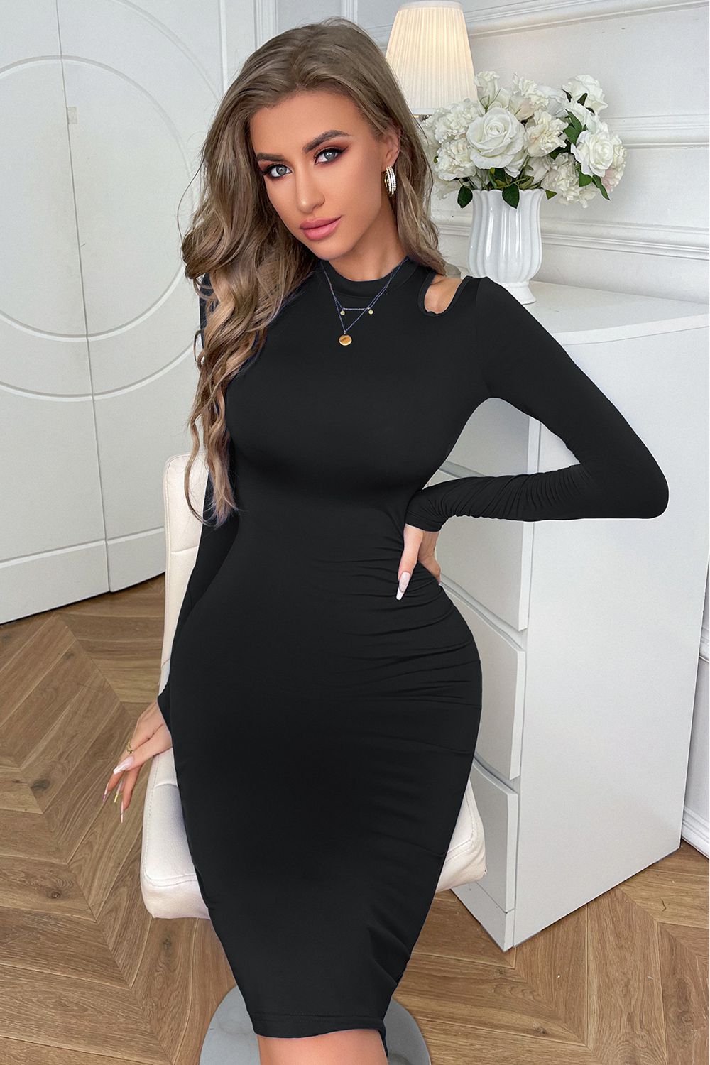 Cutout Long Sleeve Pencil Dress - Blushé Belle