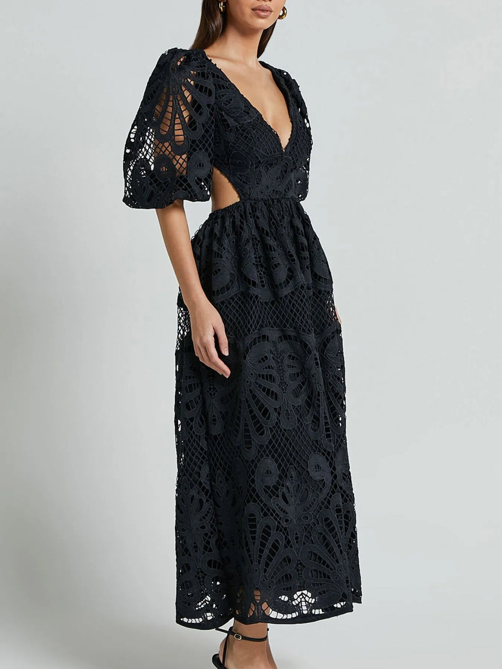 Cutout Back Lace Crochet V-Neck Dress - Blushé Belle