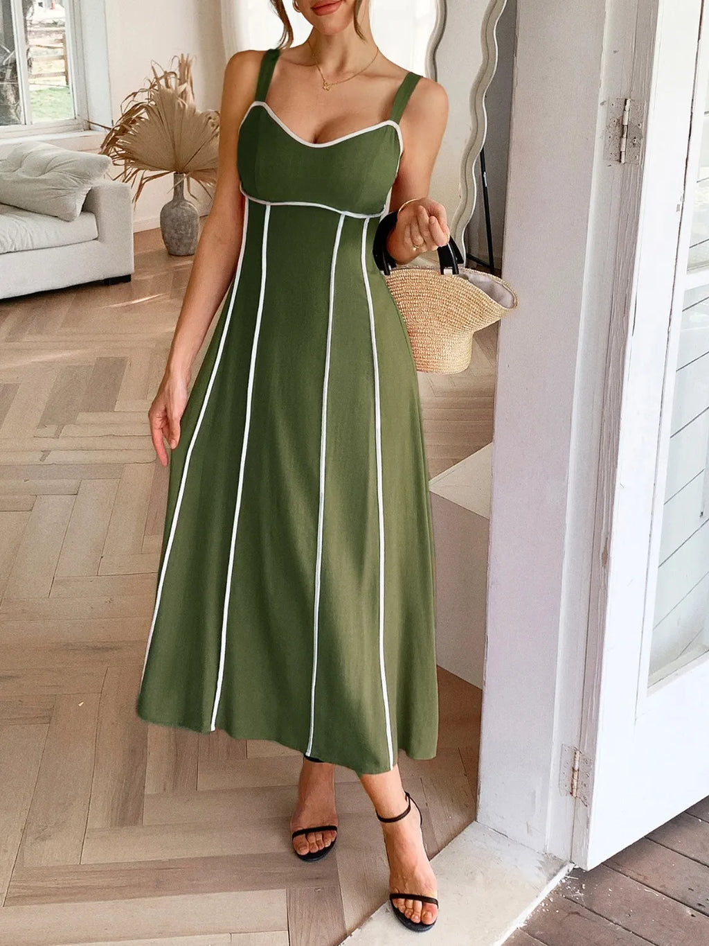 Contrast Wide Strap Midi Cami Dress - Blushé Belle