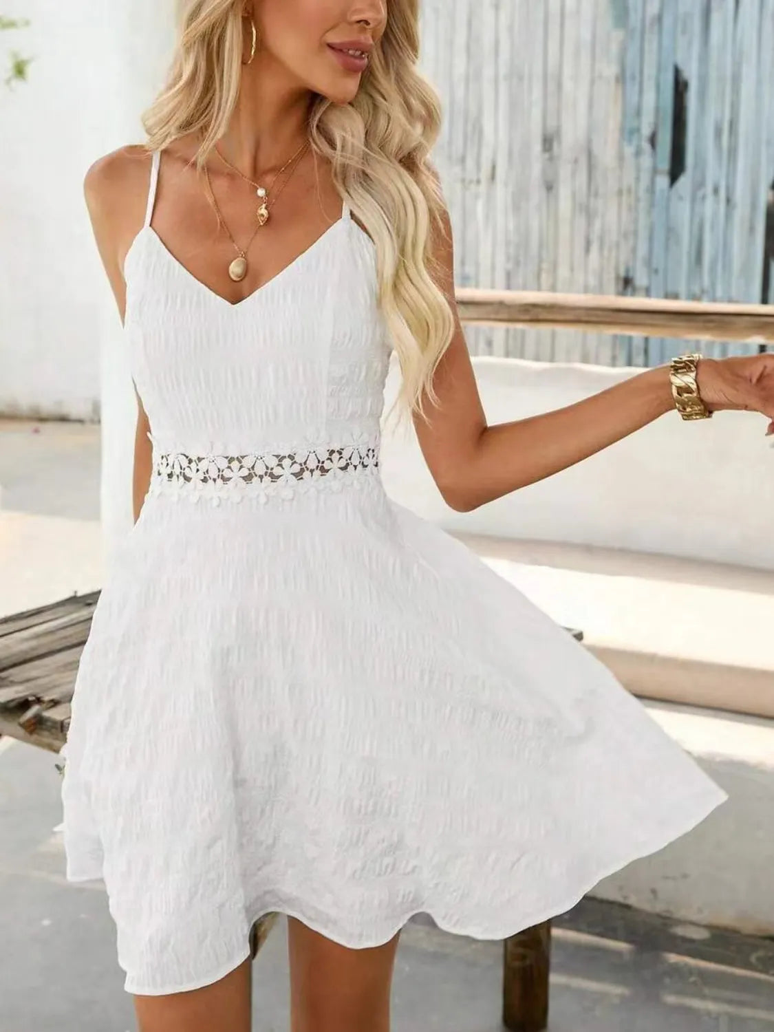 Lace Detail V-Neck Mini Cami Dress - Blushé Belle