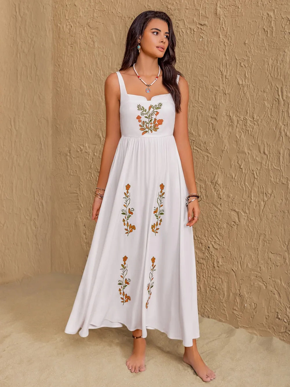 Floral Embroidered Sleeveless Maxi Dress - Blushé Belle