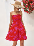 Floral Frill Trim Strapless Smocked Dress - Blushé Belle