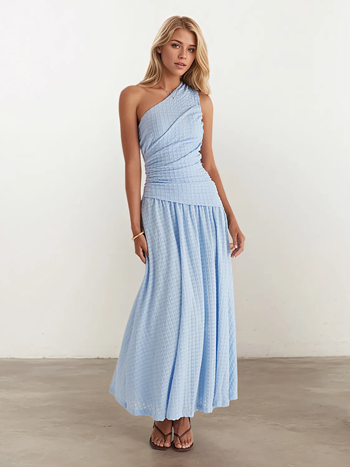 Textured Single Shoulder Dress - Blushé Belle
