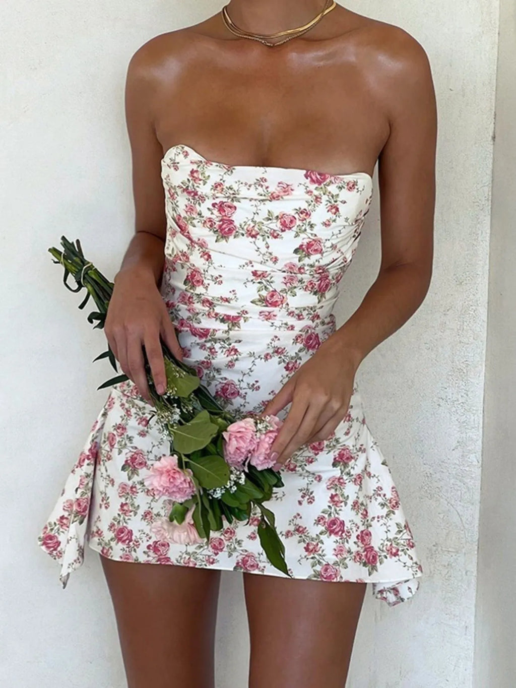 Floral Print Strapless Mini Dress - Blushé Belle