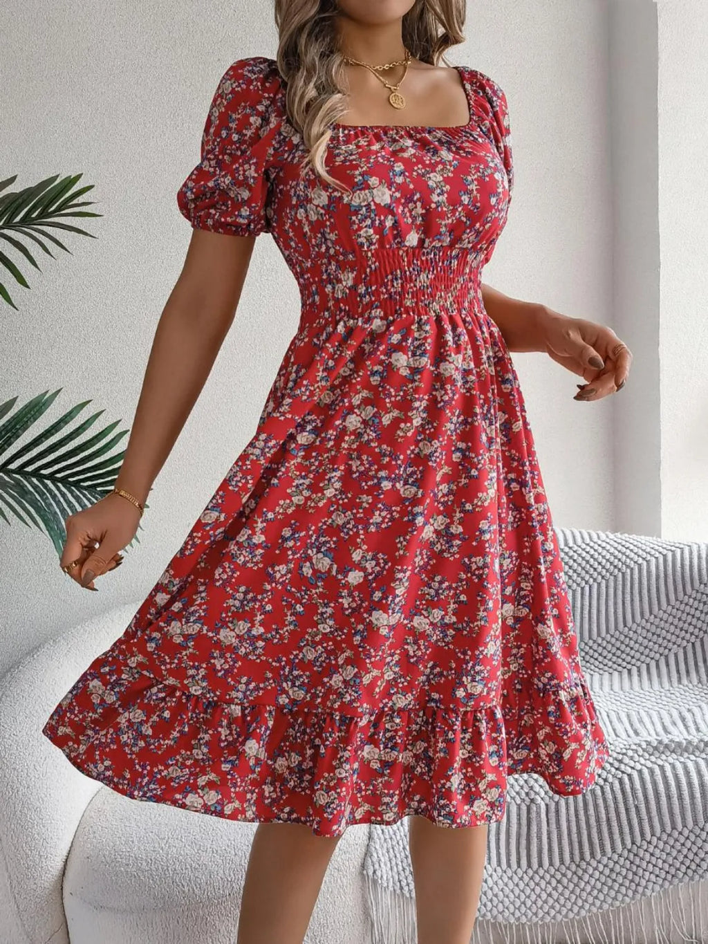 Ruffled Hem Floral Puff Sleeve Dress - Blushé Belle
