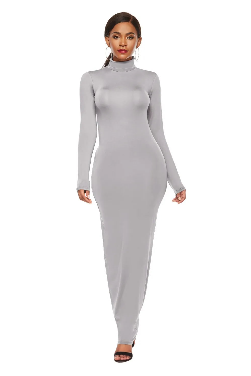 Mock Neck Long Sleeve Maxi Slim Dress - Blushé Belle