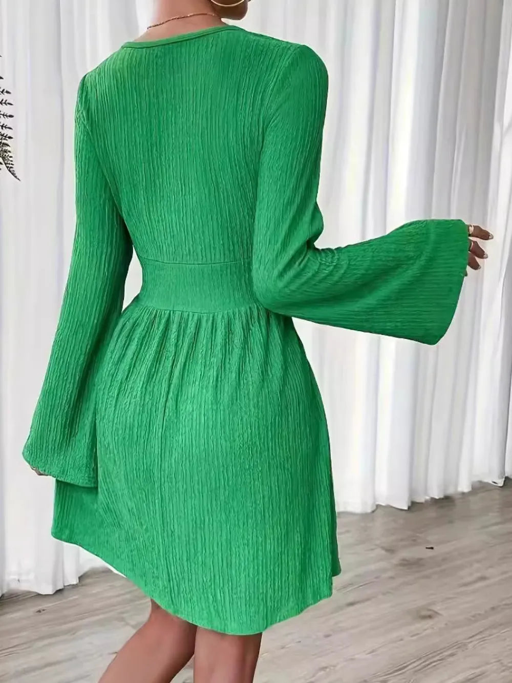 Round Neck Flare Sleeve Mini Dress - Blushé Belle