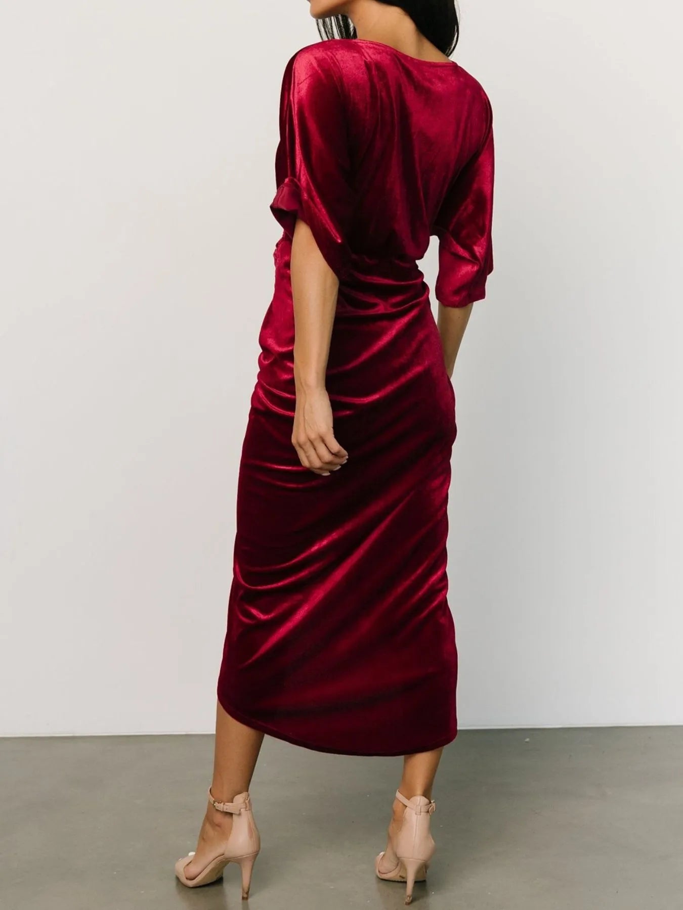 Ruched Surplice Half Sleeve Dress - Blushé Belle