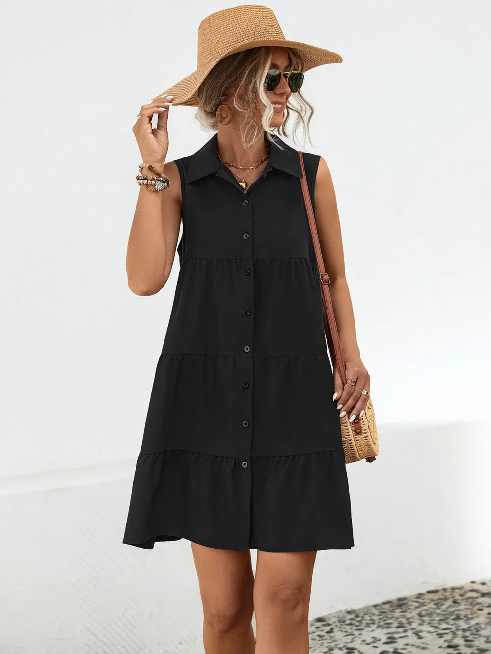 Button Up Sleeveless Mini Dress - Blushé Belle